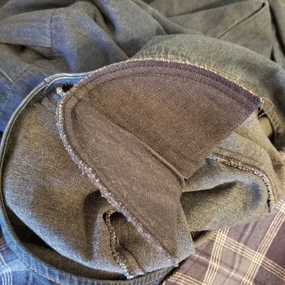 Carol Andersson 16 Blue Jean Denim Plaid Flannel Vest Dress Modest Church Vintag - Picture 5 of 10